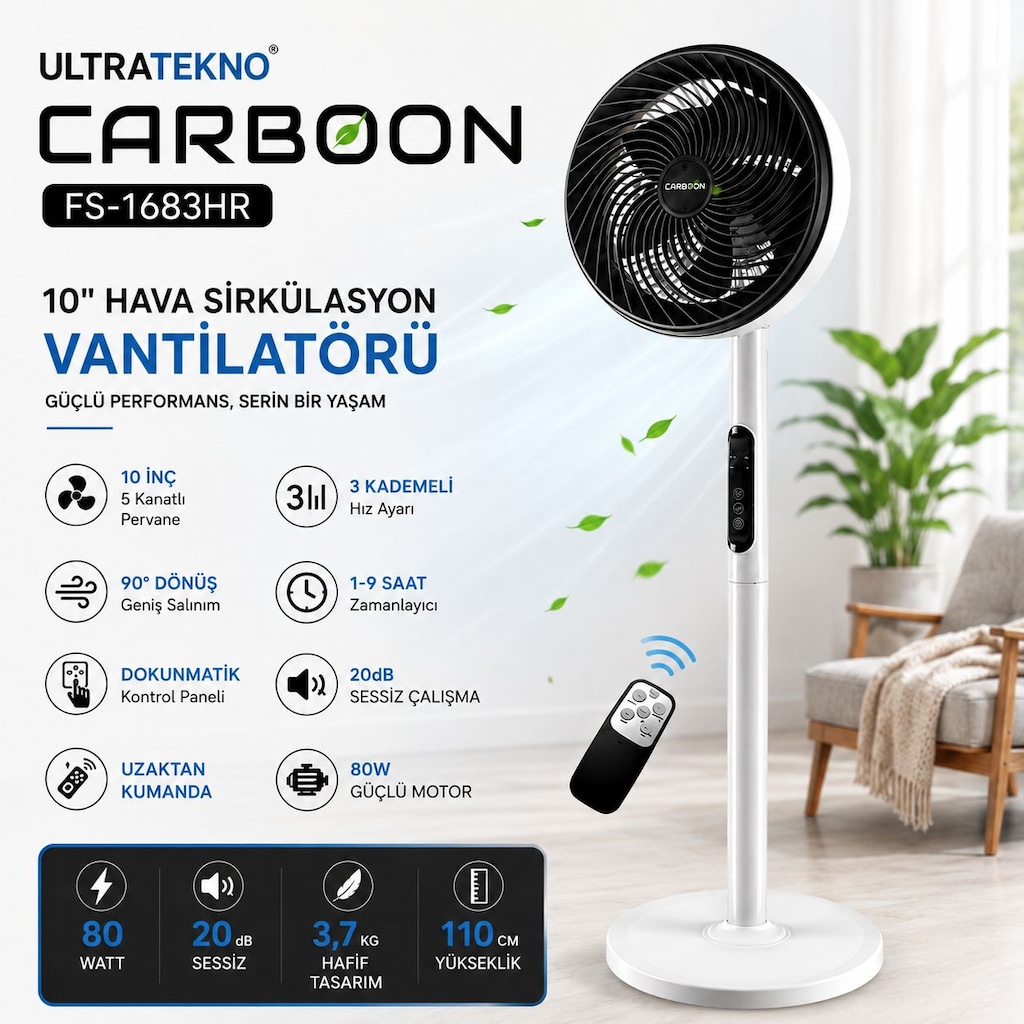 Ultratekno FS-1683HR Hava Sirkülasyonlu Elektrikli Vantilatör - 4