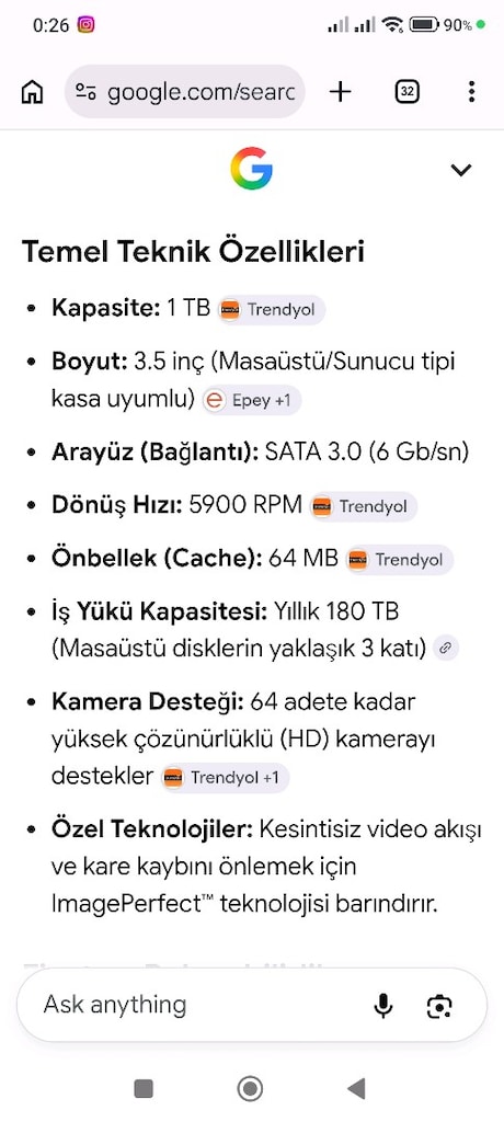 1TB SEAGATE SKYHAWK. 7/24 GUVENLİK DİSKİ..YUZDE YUZ SAGLİK. - 3