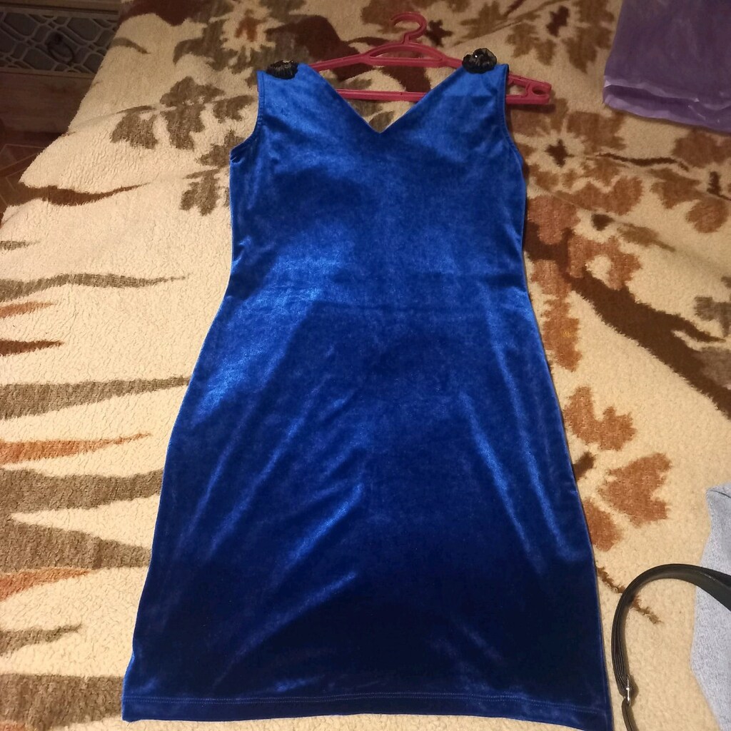 ince süet saks mavisi elbise - 3