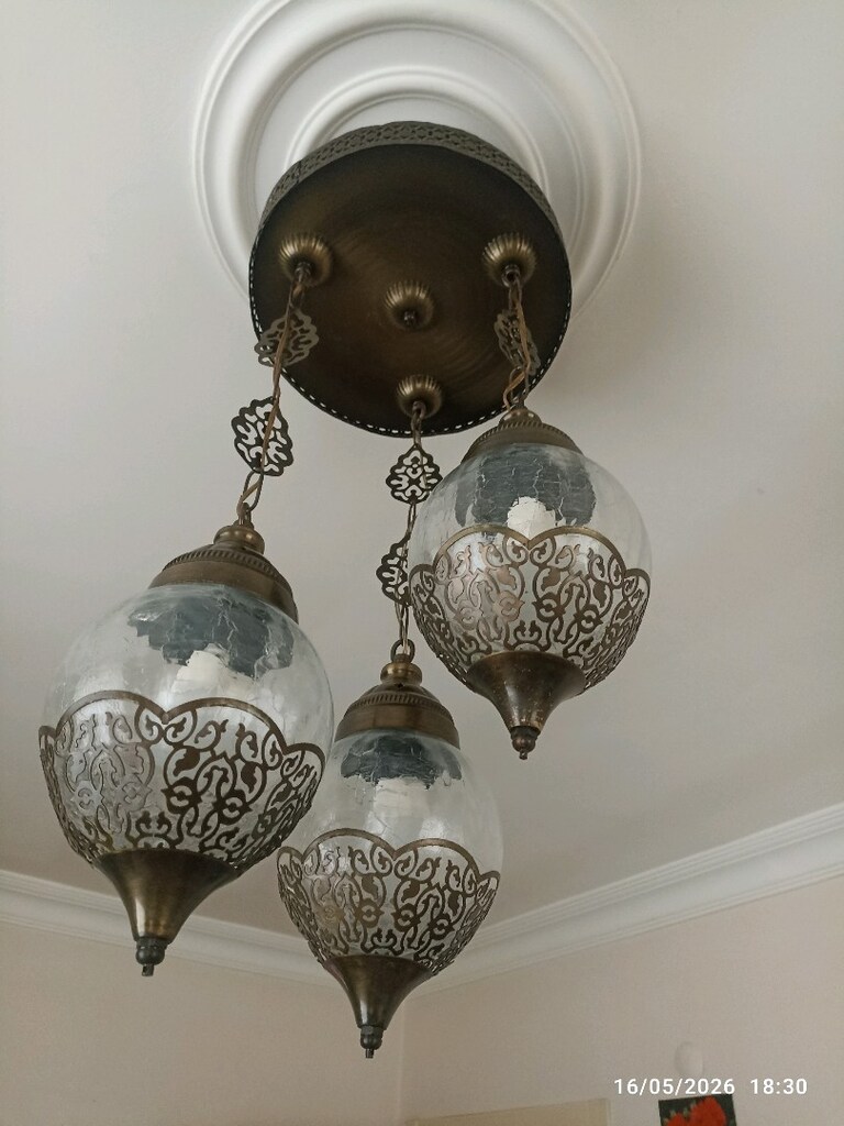 Osmanlı avize üçlü eskitme üst tablo işlemeli zincirli eskitme - 4