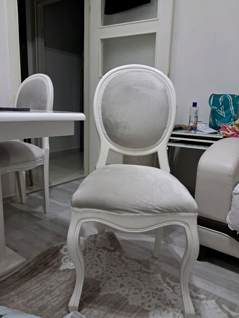 6 'LI Beyaz Lake ve Gri Kadife Yemek Odası Sandalyeleri - 3