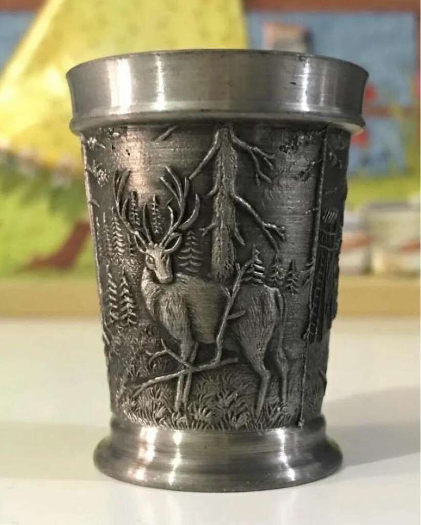 Antika Alman Kabartma Desenli Zinn Bardak - 9