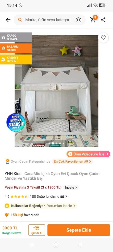 casamio ışıklı oyun evi çocuk çadırı minder ve yastıklar var bej sıfır - 7