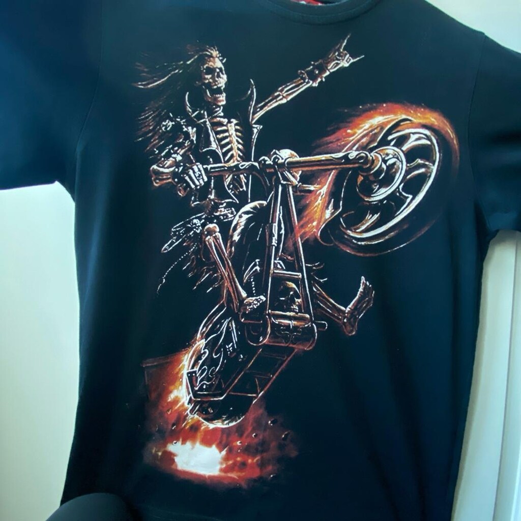 Hell Rider Baskılı Siyah Tişört Unisex / Oversize Tarz - 4