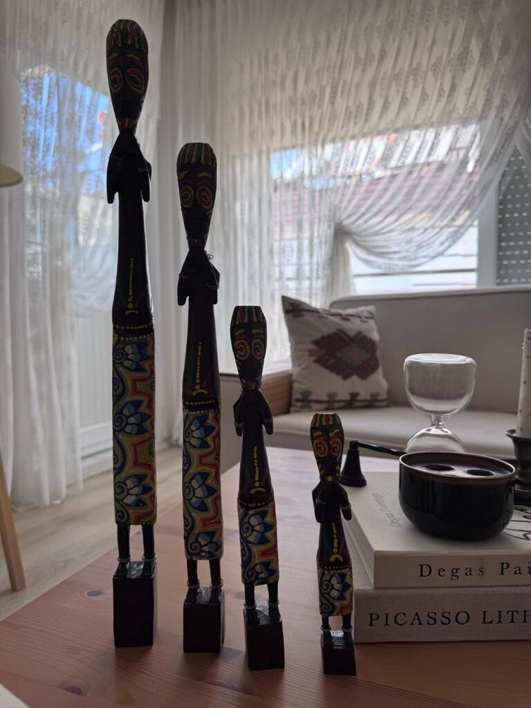 El Oyması Afrika Ahşap Figür Seti (4’lü) – Dekoratif - 3