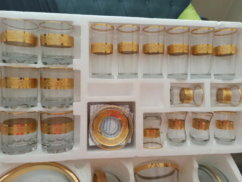 43 parça Gold detaylı lüks bardak çeyiz seti - 2