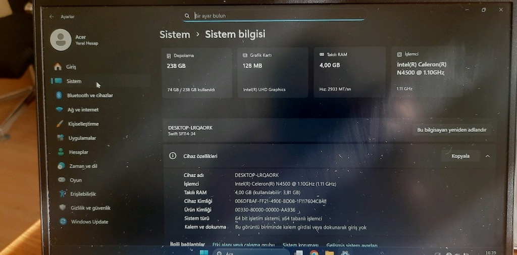 Sahibinden sıfır Ayarında Acer Swift 1 (SF 114-34) - 4