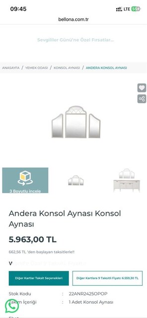 Bellona markalı, aynalı makyaj masası