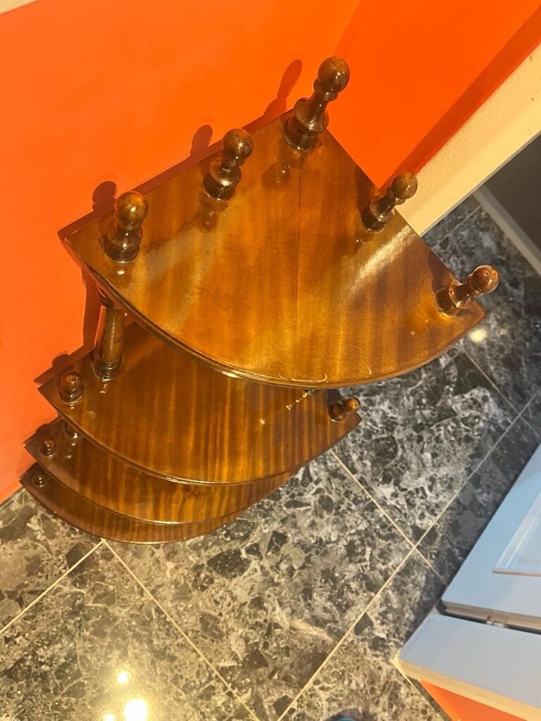 Masif Ahşap Köşe Raf / 4 Katlı Dekoratif Köşelik – Vintage Tarz - 2