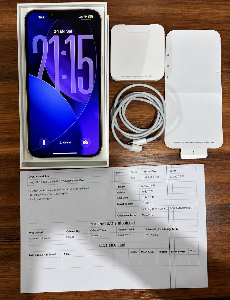 iPhone 13 Pembe 128 GB Yurt içi Kutu faturalı Sıfırdan Farksız Pil 92 - 5