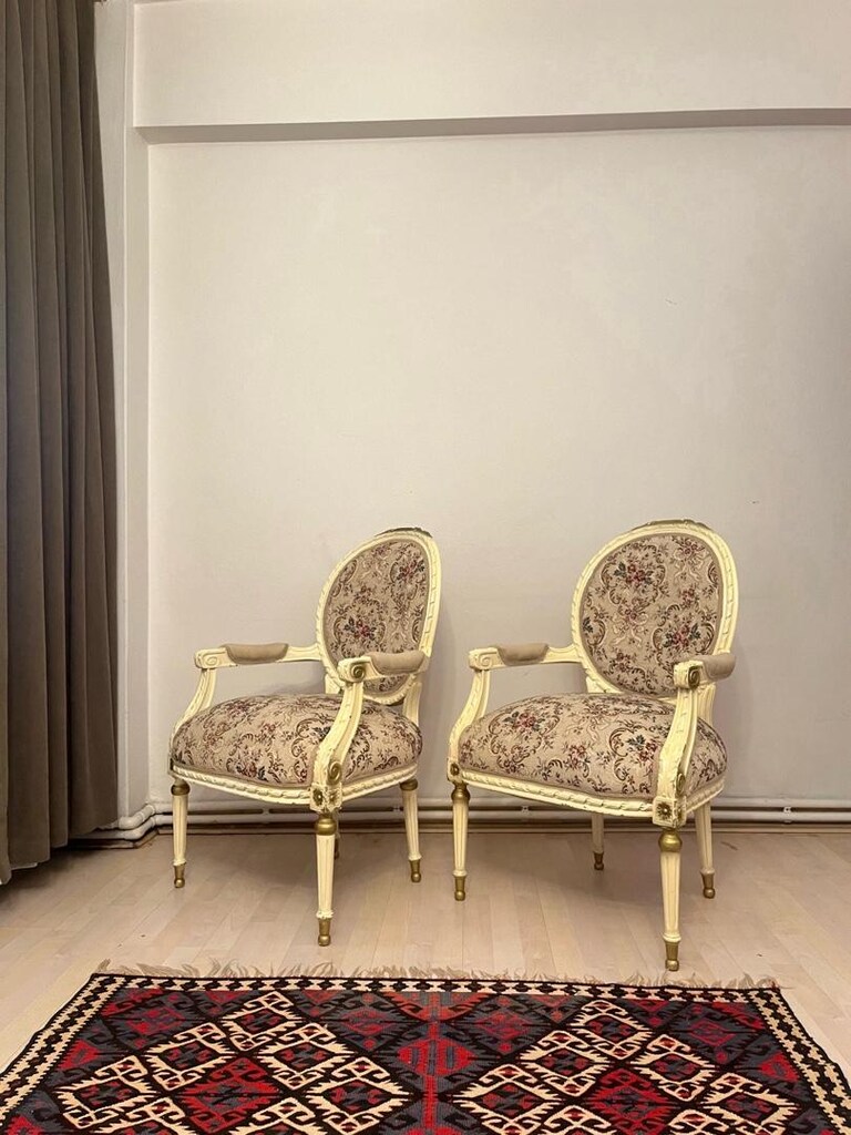 Antika Masif Madalyon Çift Berjer - 2