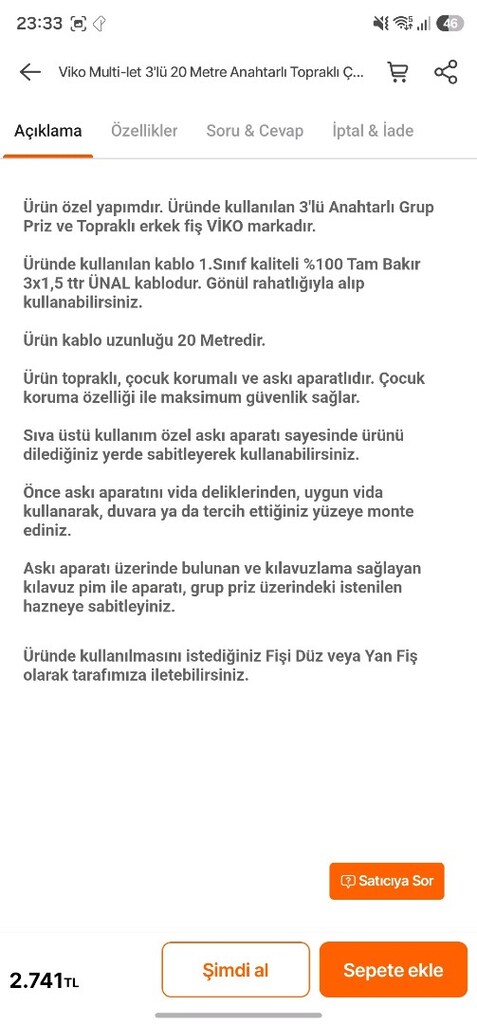 Viko 3 lü Priz 3x1.5 mm 20 mt. - 5