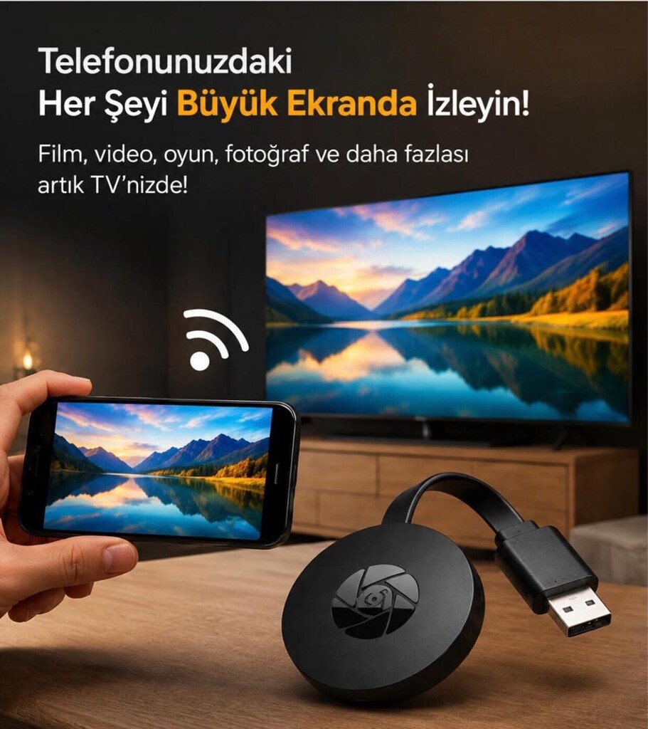Mira screen kablosuz HDMI görüntü ve ses aktarıcı dongle Wi-Fi bağlant - 2