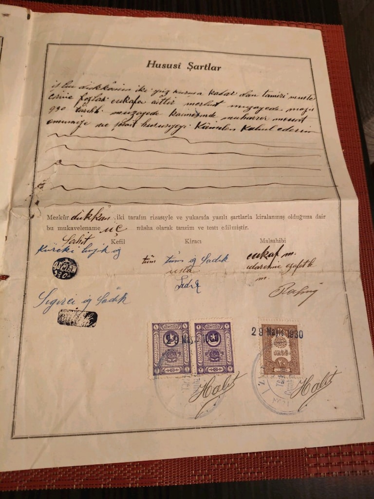1930 Zile Noterliği - Damga Pullu & Mühürlü Orijinal Kira Mukavelesi - 5