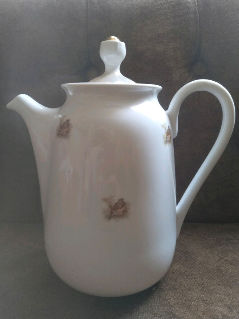 Vintage Karolina Poland Desenli & Altın Detaylı Porselen Demlik