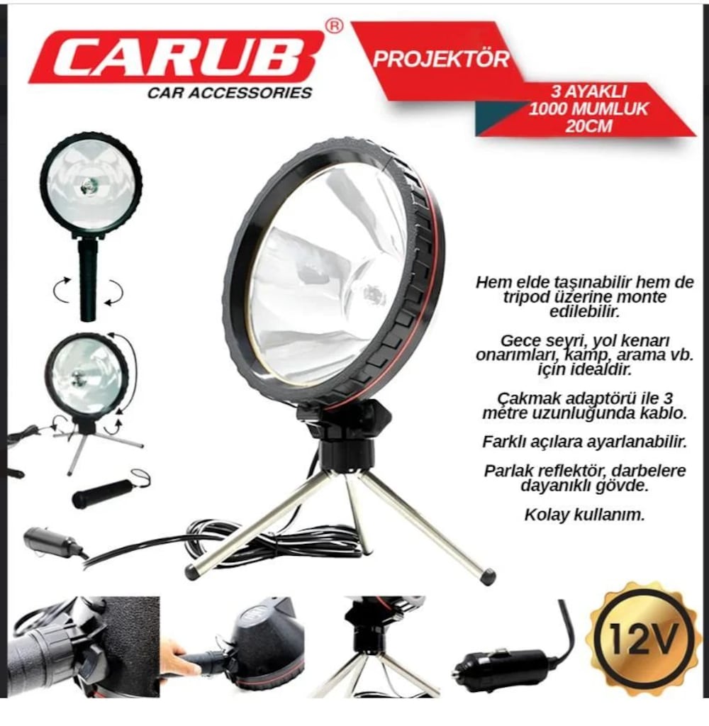 CARUB Projektör 12V 3 Ayaklı 1000 Mumluk - 2