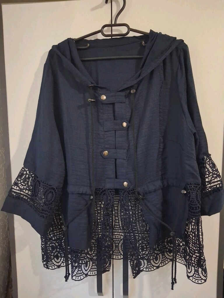 XL-2XL Lacivert Kapüşonlu Desenli Bohem Kadın Tunik - 4