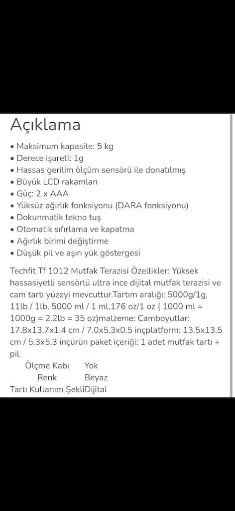 TECHFİT TF 1012 DİJİTAL MUTFAK TERAZİSİ - 4