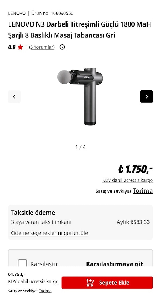 Lenova Smart Fascia Gun N3 Masaj Tabancası - 7