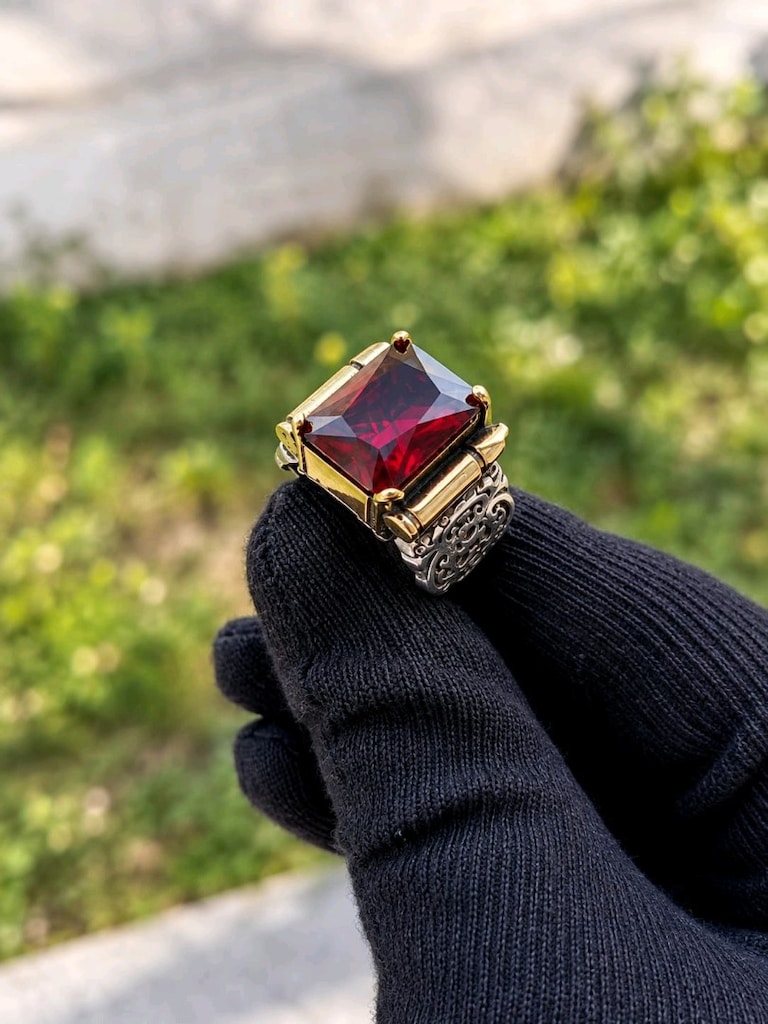 925 Ayar Gümüş Yüzük Mermi Motifli Zirkon Taş - 6
