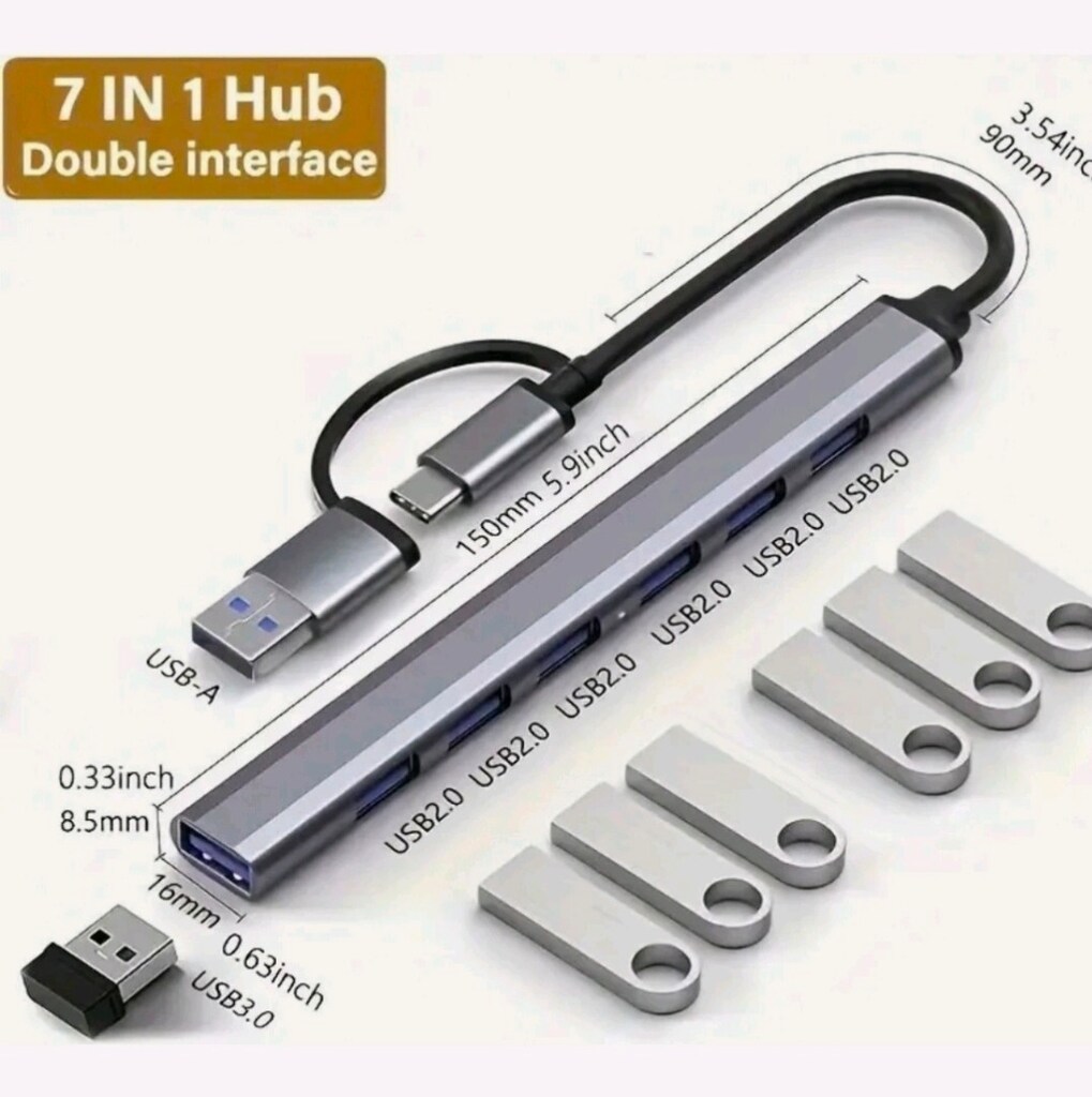 7 port USB girişli, TYPE C ve USB bağlantılı çoklayıcı. Sıfır kutulu - 13