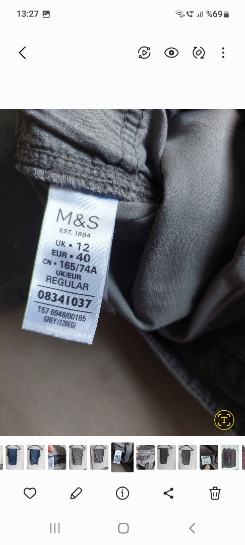M&S 40 no.Gri ince kadife bayan pantolon — görsel 3/3