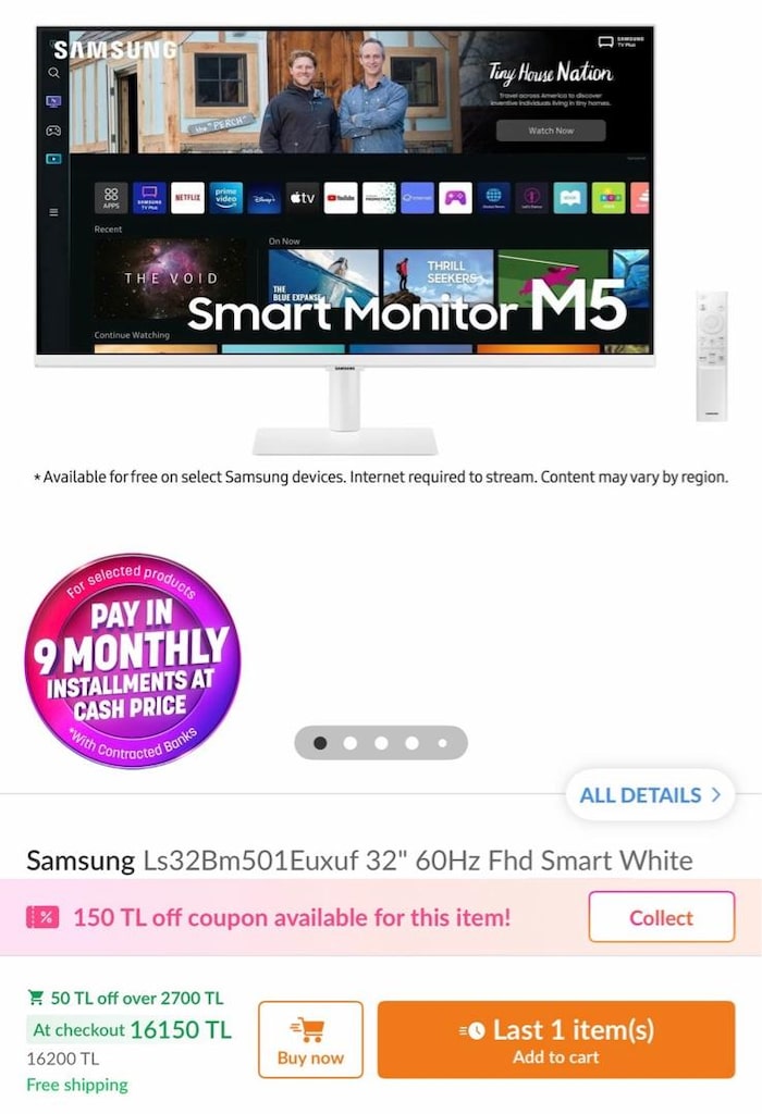 Samsung M5 32 İnç Beyaz Smart Monitör – Az Kullanılmış - 6