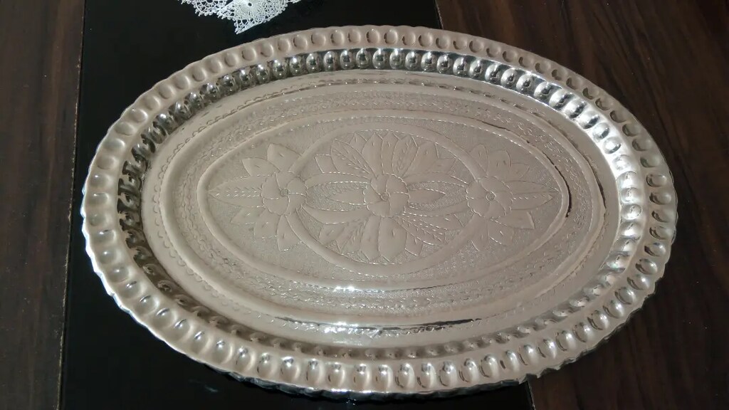 PİRİNÇ İŞLEMELİ NİKELAJ OVAL TEPSİ - 2