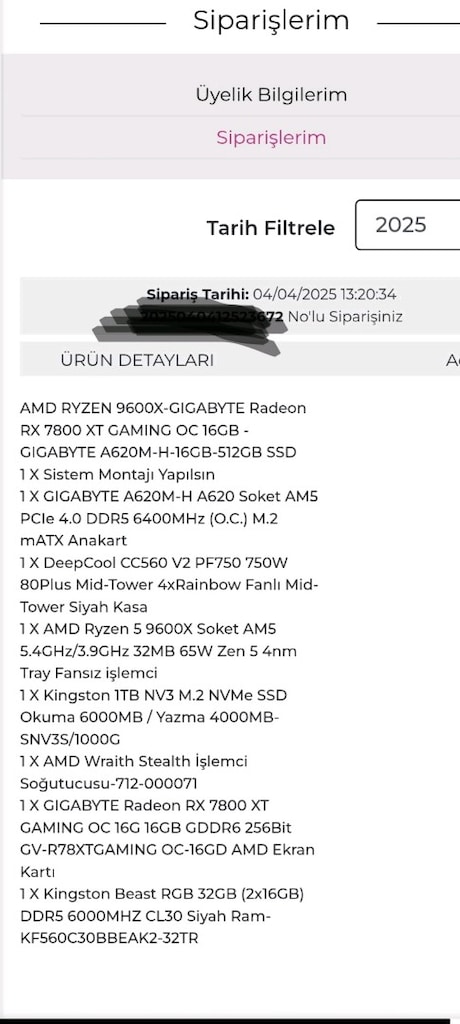masaüstü PC set halinde AMD Ryzen 5 9600X RX 7800 XT GAMING OC 16 GB - 10