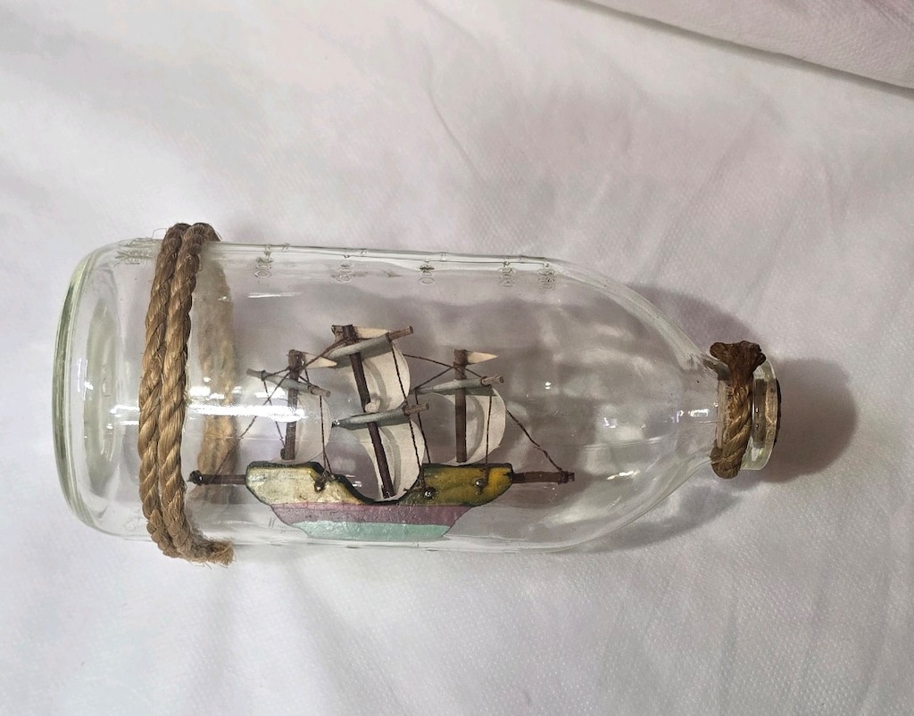 Vintage Çam Şişe İcinde Dekoratif Yelkenli Maket Gemi - 4