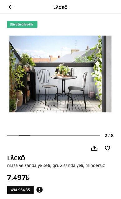 IKEA LACKÖ masa ve 2 sandalye