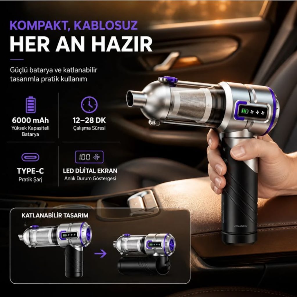 Vakumia 17.000 Pa Kablosuz Şarjlı El Süpürgesi 6000 mAh - 3