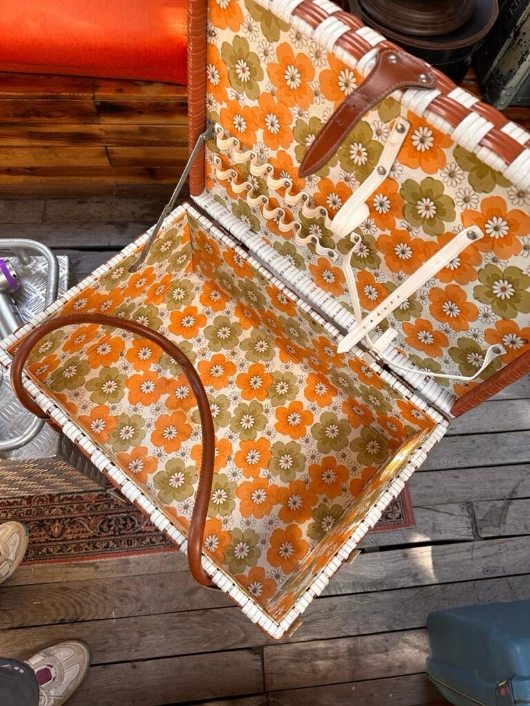 Retro Vintage Örgü Piknik Çantası / Ahşap Sandık - 13