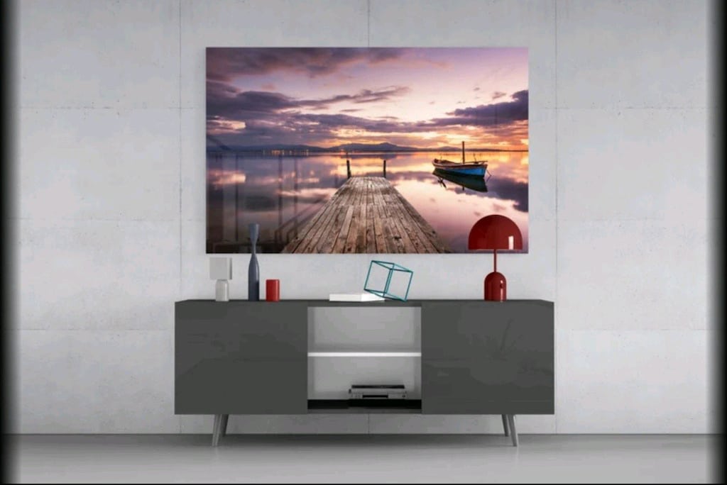 Şık Temperli Cam Tablo 72x46 cm – Göl & Gün Batımı Manzarası Sıfır - 7