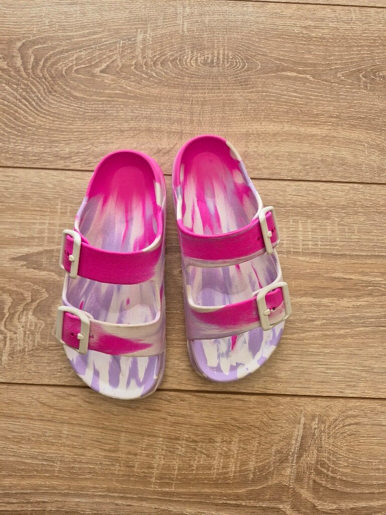 GEZER Kız Çoçuk Pembe ve Lila Çift Bantlı Yazlık Sandalet Terliği, 31,