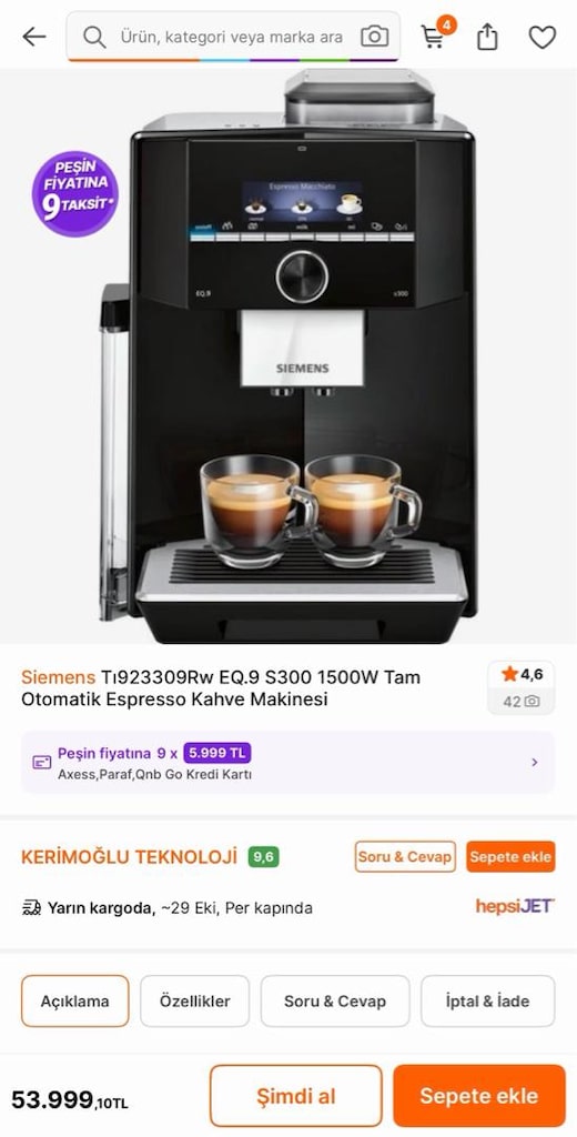 SİEMENS EQ 9 as300 kahve makinası - 4