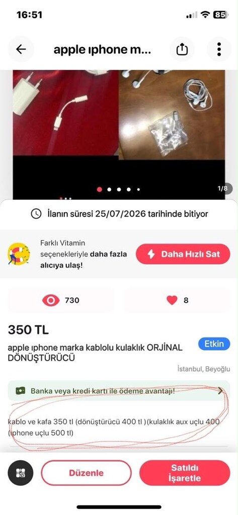 apple ıphone orjinal kulaklık aux uçlu (ıphone uçluda vardır)dönüştürü - 5