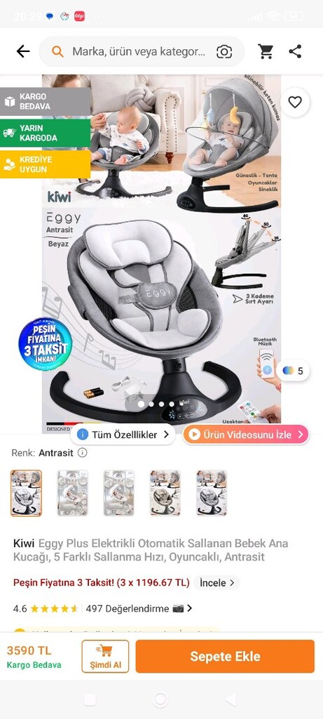 Kiwi Eggy Elektrikli Otomatik Sallanan Ana kucağı - 2