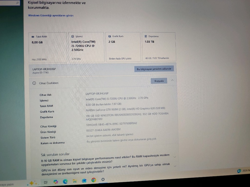 Acer i5 7.Nesil 2gb Gtx950m 17.3 Ekran 12ssd 1tb hdd Efsane Satışta - 6