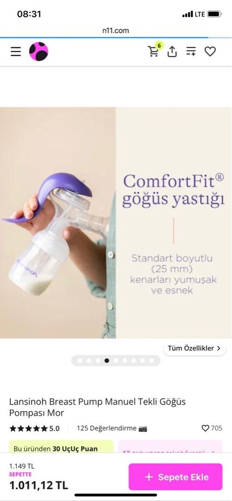 Lansinoh Breast Pump Manuel Tekli Göğüs Pompası Mor - 3