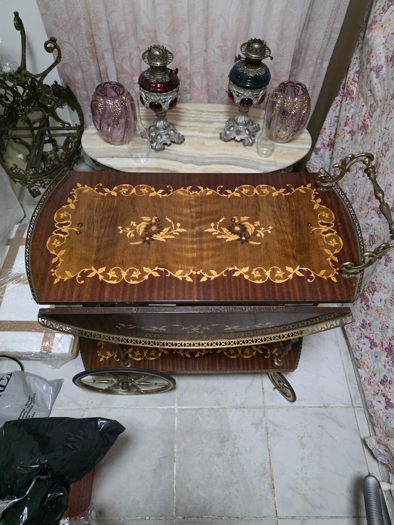 Antika / Vintage İtalyan İşçilikli Pirinç Detaylı Servis Arabası - 3