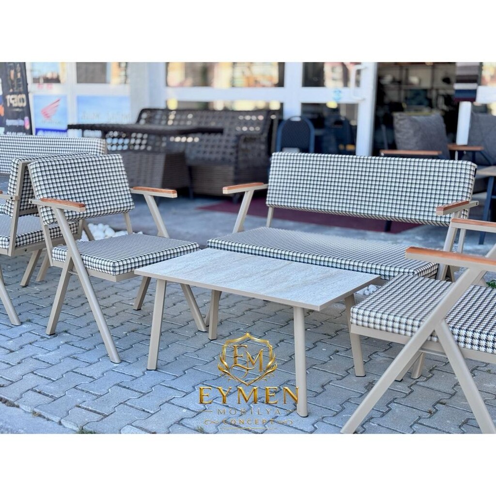 Sıfır BOSTON 2+1+1+Sehpa Krem Metal Balkon Çay Seti Koltuk Takımı - 3