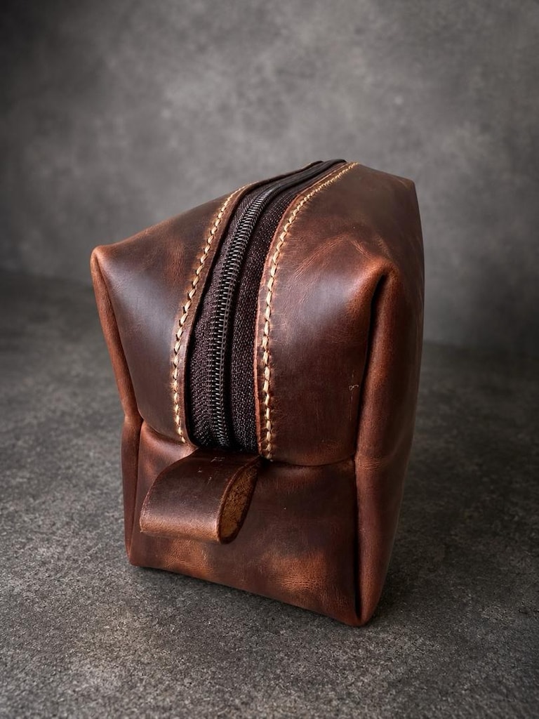 Hakiki deri dopp kit el çantası-makyaj çantası