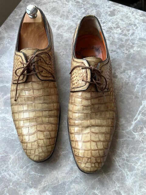 SANTONI. timsah deri el yapım özel üretim erkek ayakabısı