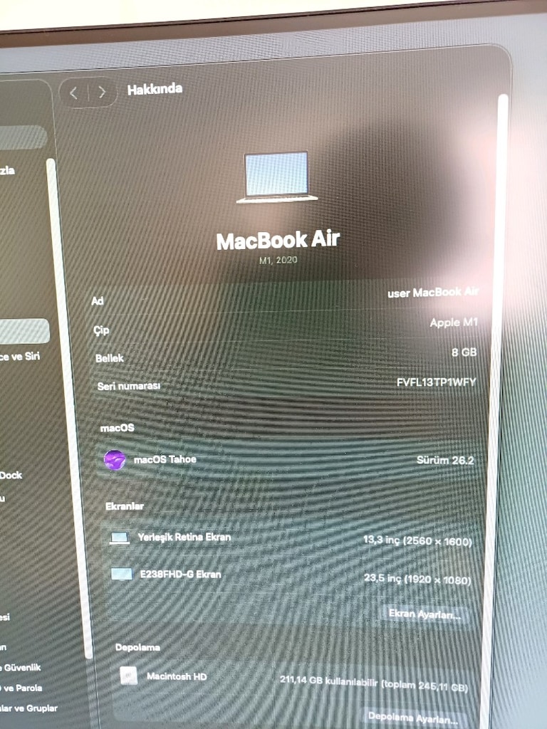 M1 Macbook Air (MONİTÖR HARİÇ) 8/256 GB - 3