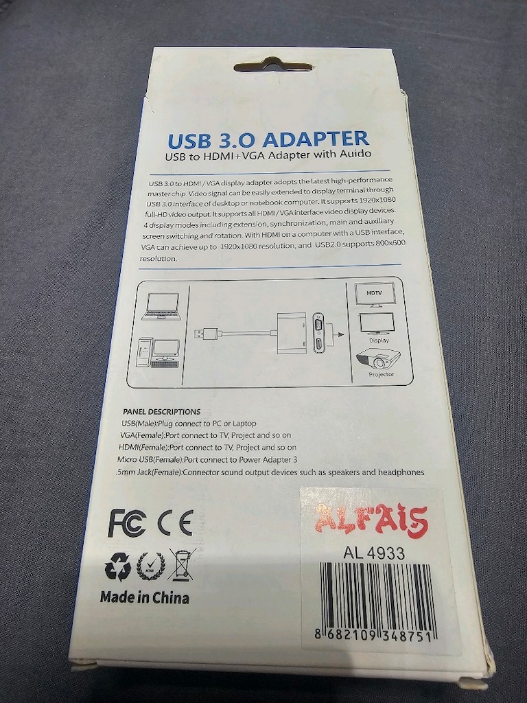 USB 3.0 HDMI + VGA Dönüştürücü Adaptör (Ses Destekli) – ALFAIS AL 4933 - 2