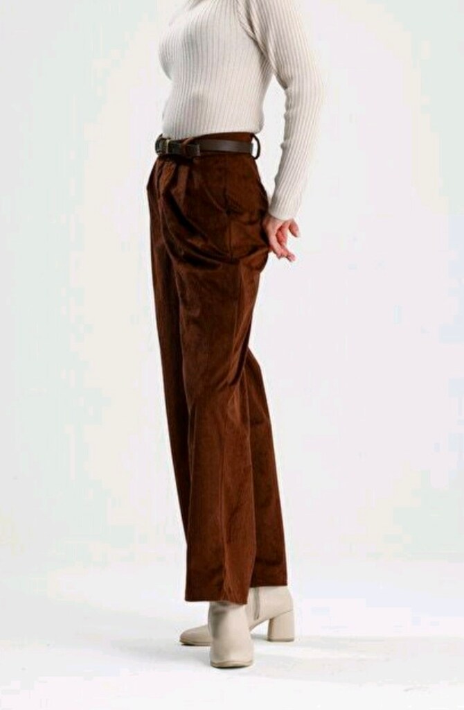 Kahverengi Kadife Wide Leg Pantolon XL 42 - 9