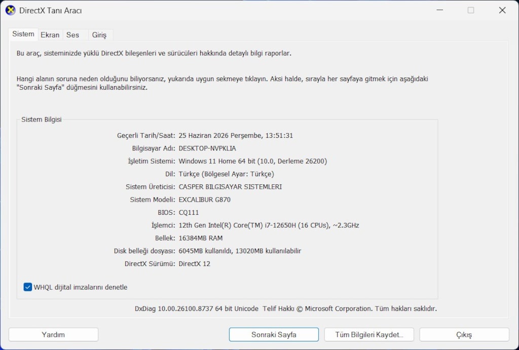 CASPER EXCALİBUR G870 İ7-12650H 16 RAM 1 TB SSD RTX 4060 144 HZ - 9
