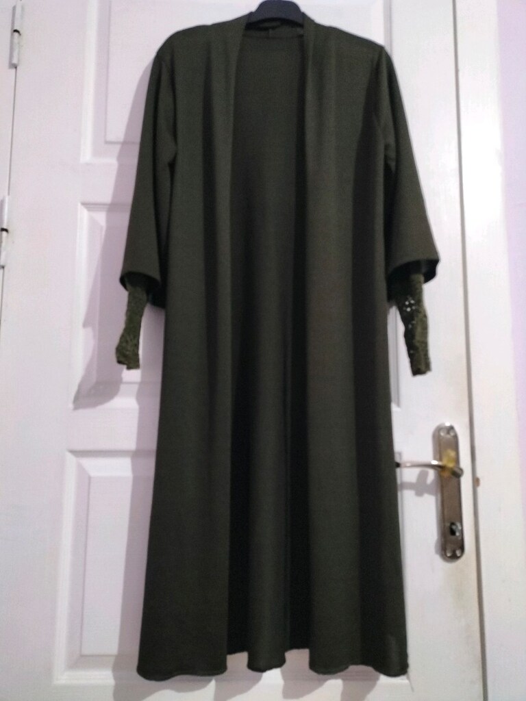 kollari dantelli tesettür uzun hirka - 3