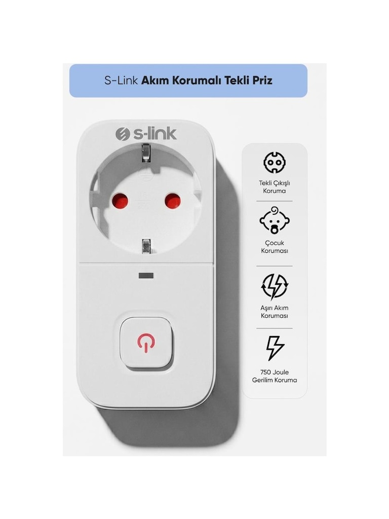 S-Link SL-010 Akım Korumalı Tekli Priz 16A/250V - 2